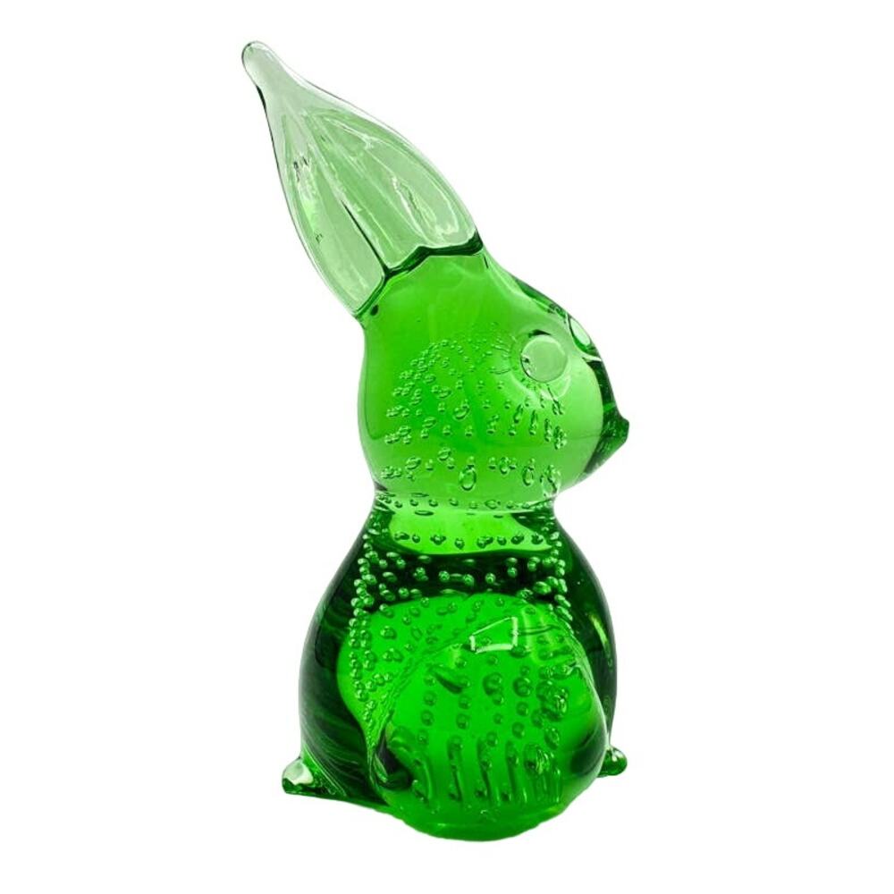Vintage Green Murano Bunny Rabbit Art Glass with Bullicante Controlled Bubbles